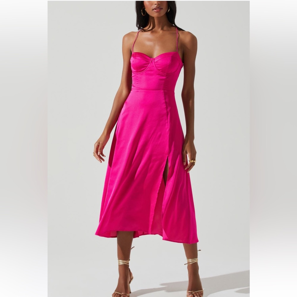 ASTR The Label Bustier Satin Dress Hot Pink size M